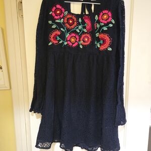 Judith March Navy Mini Dress with Floral Embroidery NWT